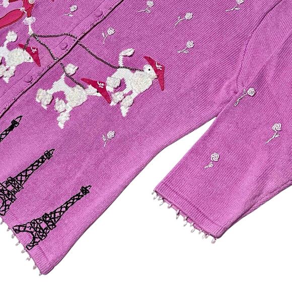 Storybook Knits Paris Theme Cardigan Sweater 1X Pink Embroidered Ramie Cotton - Picture 7 of 9